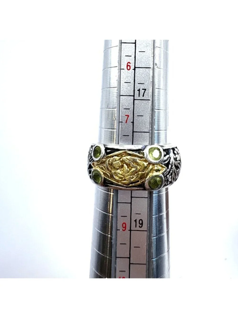 Peridot Band Dogwood Flower Branch Design Ring 18k & Sterling Silver SZ 8